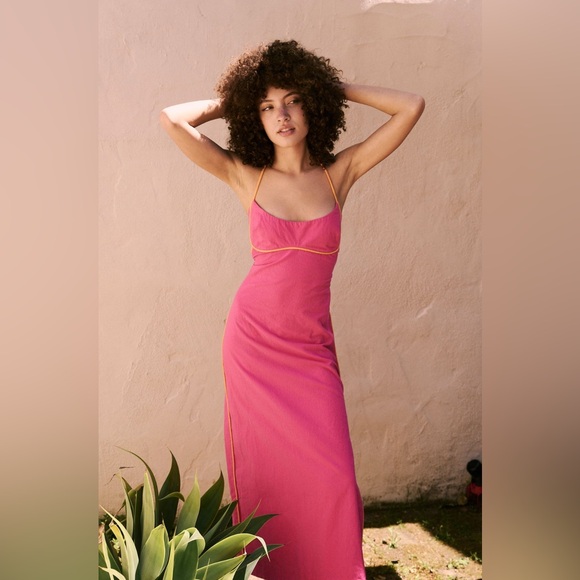 Free People Summer In Capri Midi Dress in Vacay Pink Combo size S - Picture 5 of 6